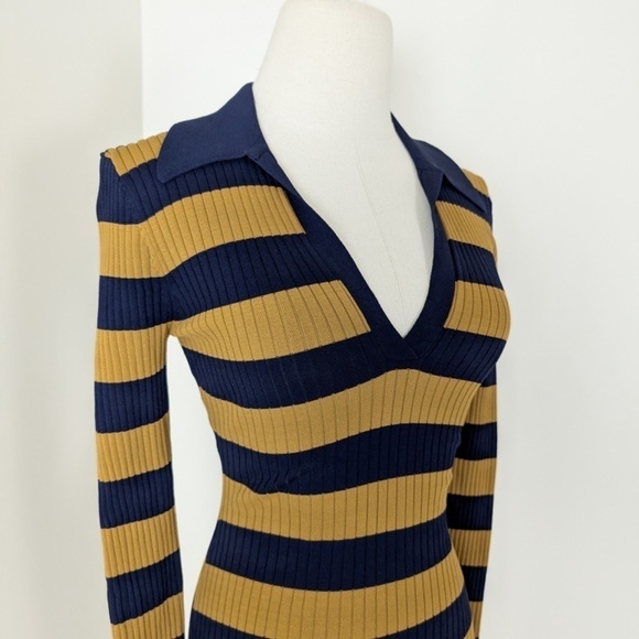 Striped Ribbed Mini Dress Long Sleeve 70’s Style Twik Soft Bodycon Tight Fitted - Picture 6 of 14